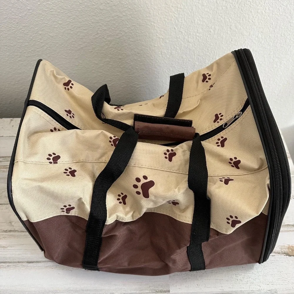 Dog & Cat Traveling Carrier with Wheels Paw Print Pet Travel Bag